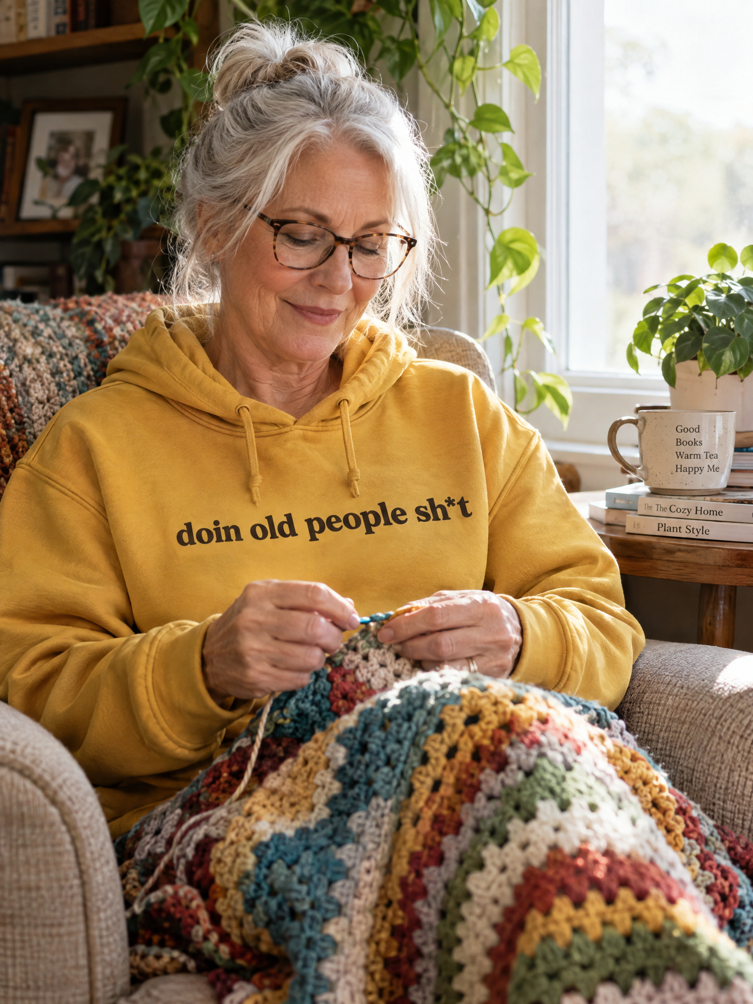 Person crocheting while wearing a DOPS.LIFE hoodie
