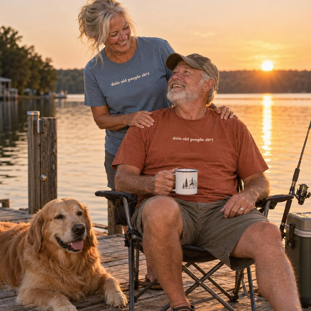 Couple fishing at a lake wearing DOPS.LIFE gear